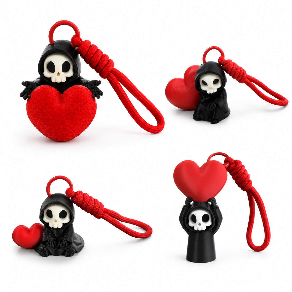 3D Printed Skull Heart Decor Keychain Plastic Gift Accessory