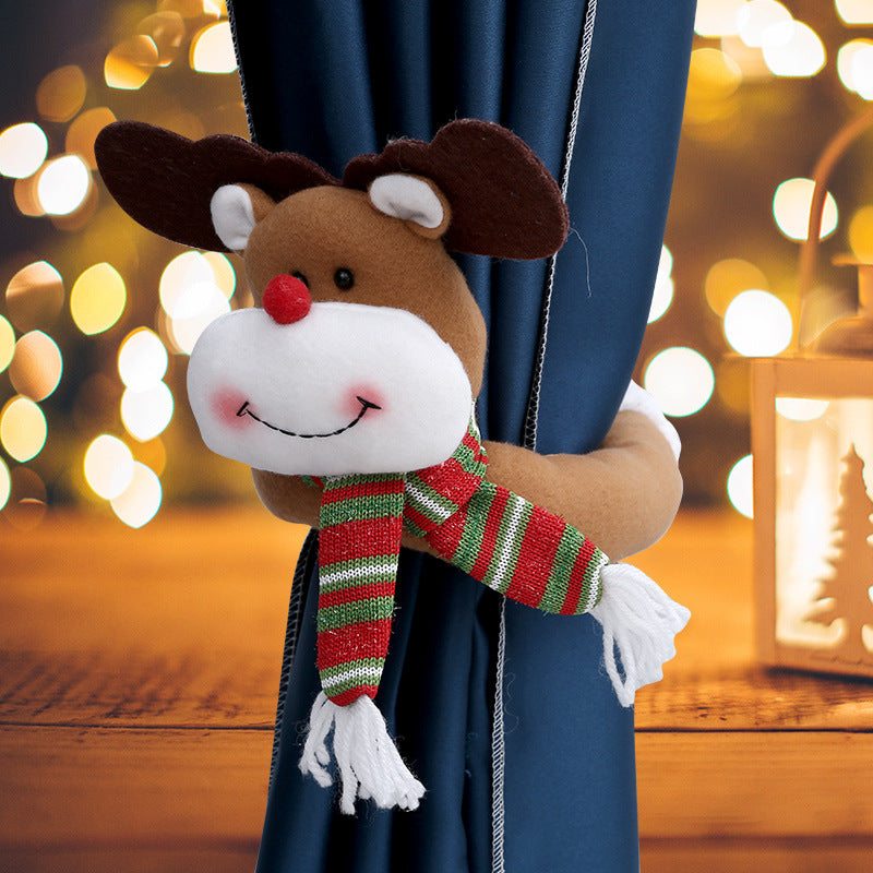 Christmas Fabric Curtain Tiebacks with Santa Snowman Holiday Decor