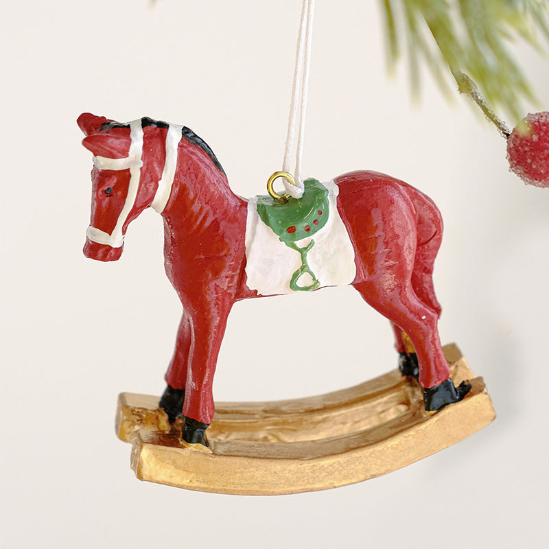 Resin Rocking Horse Christmas Tree Hanging Ornament Table Decor