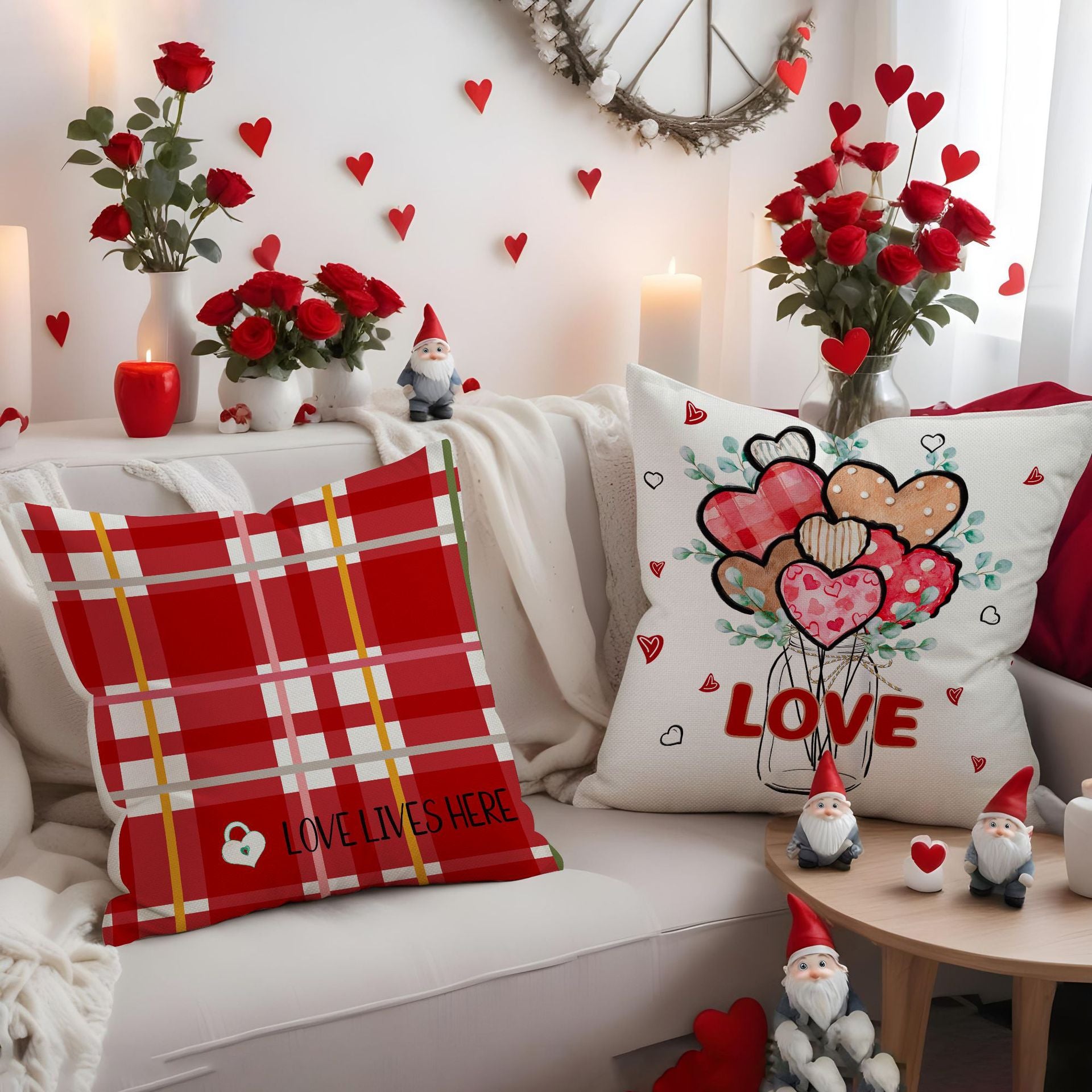 Valentine Heart Balloon Linen Throw Pillow Cover Decor