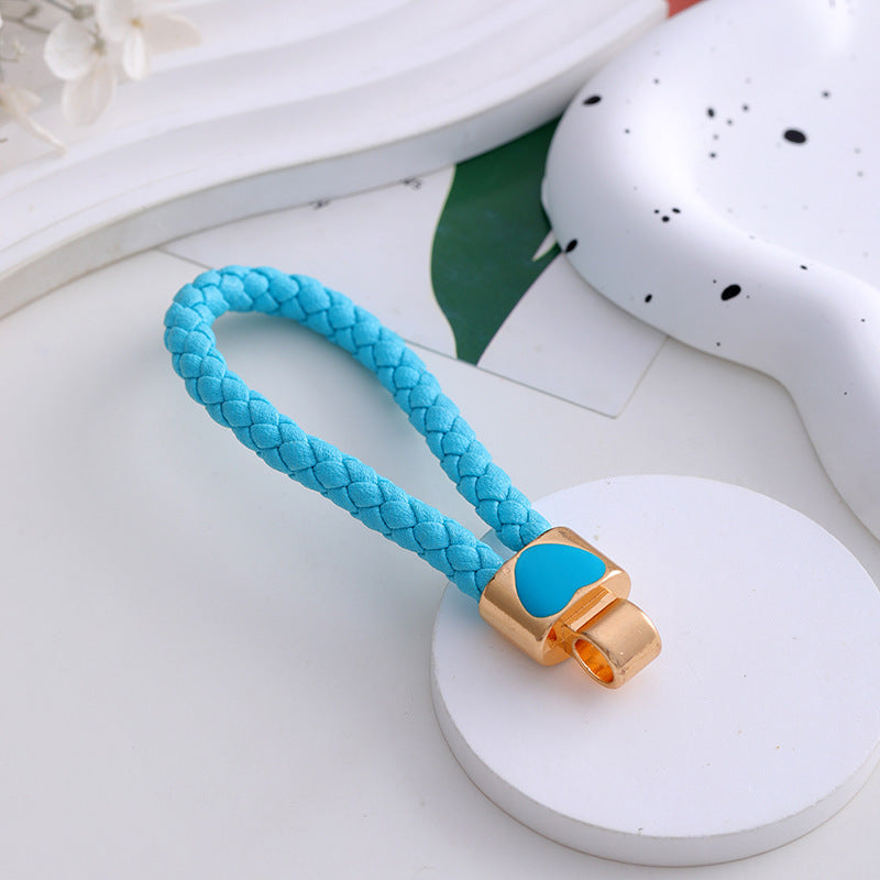 Braided Leather Heart Keychain Car Bag Charm Gift