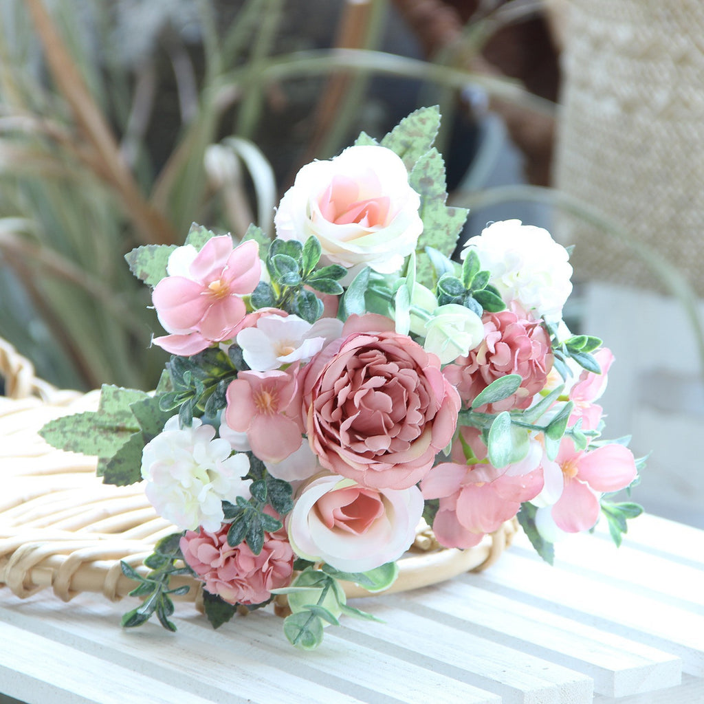Artificial Rose Peony Bouquet Silk Flower Arrangement Decor