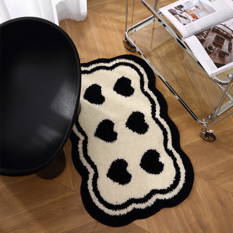 Black and White Heart Pattern Plush Anti-Slip Accent Rug