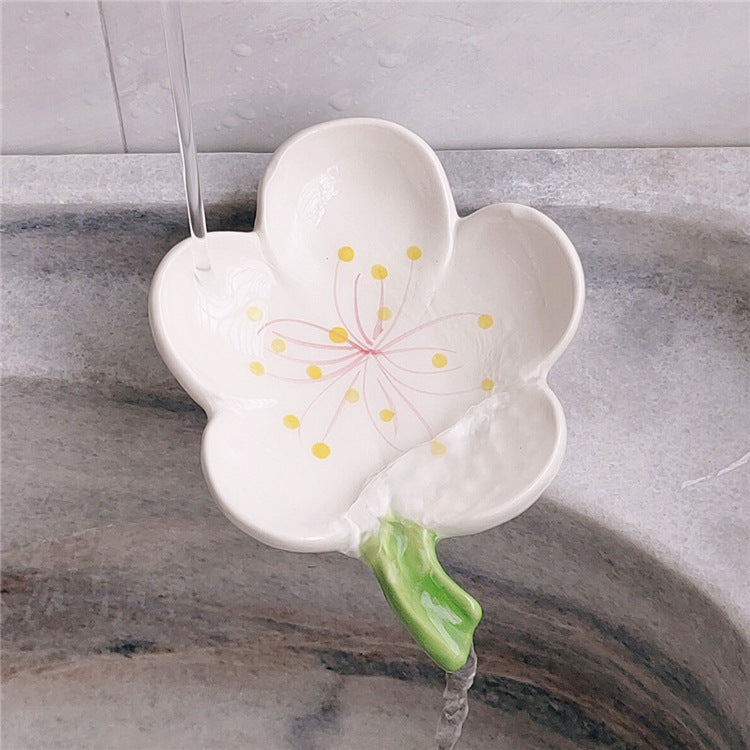 Flower Ceramic Soap Dish Floral Bathroom Tray Decor