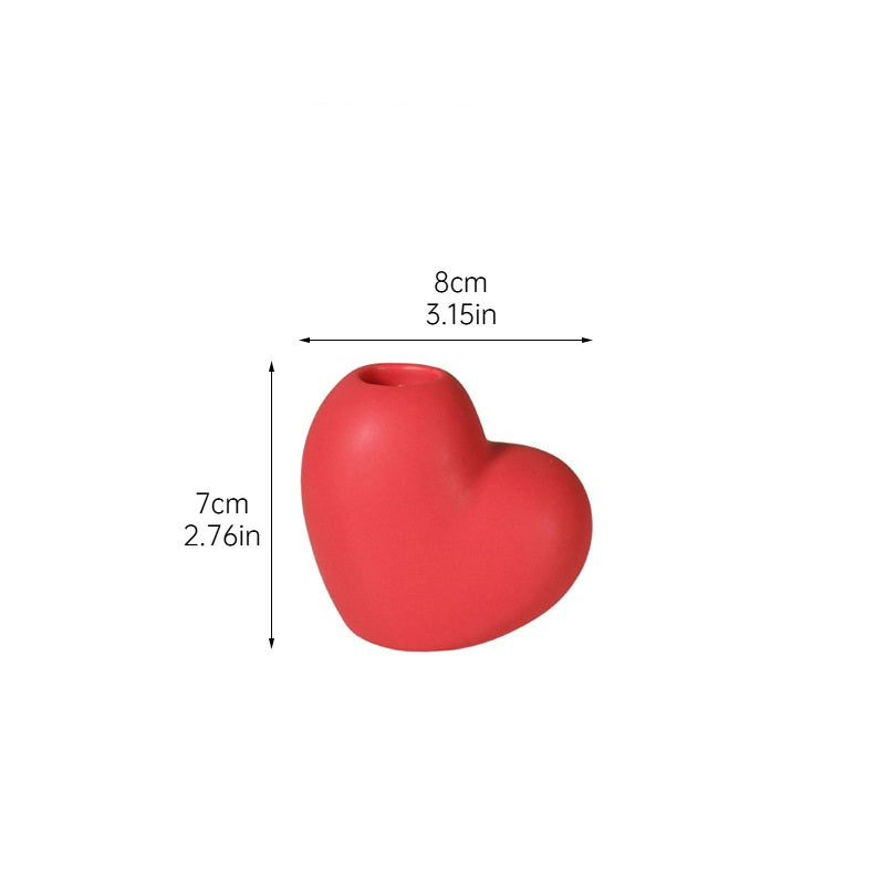 Valentine Red Heart Ceramic Candle Holder Romantic Gift Decor