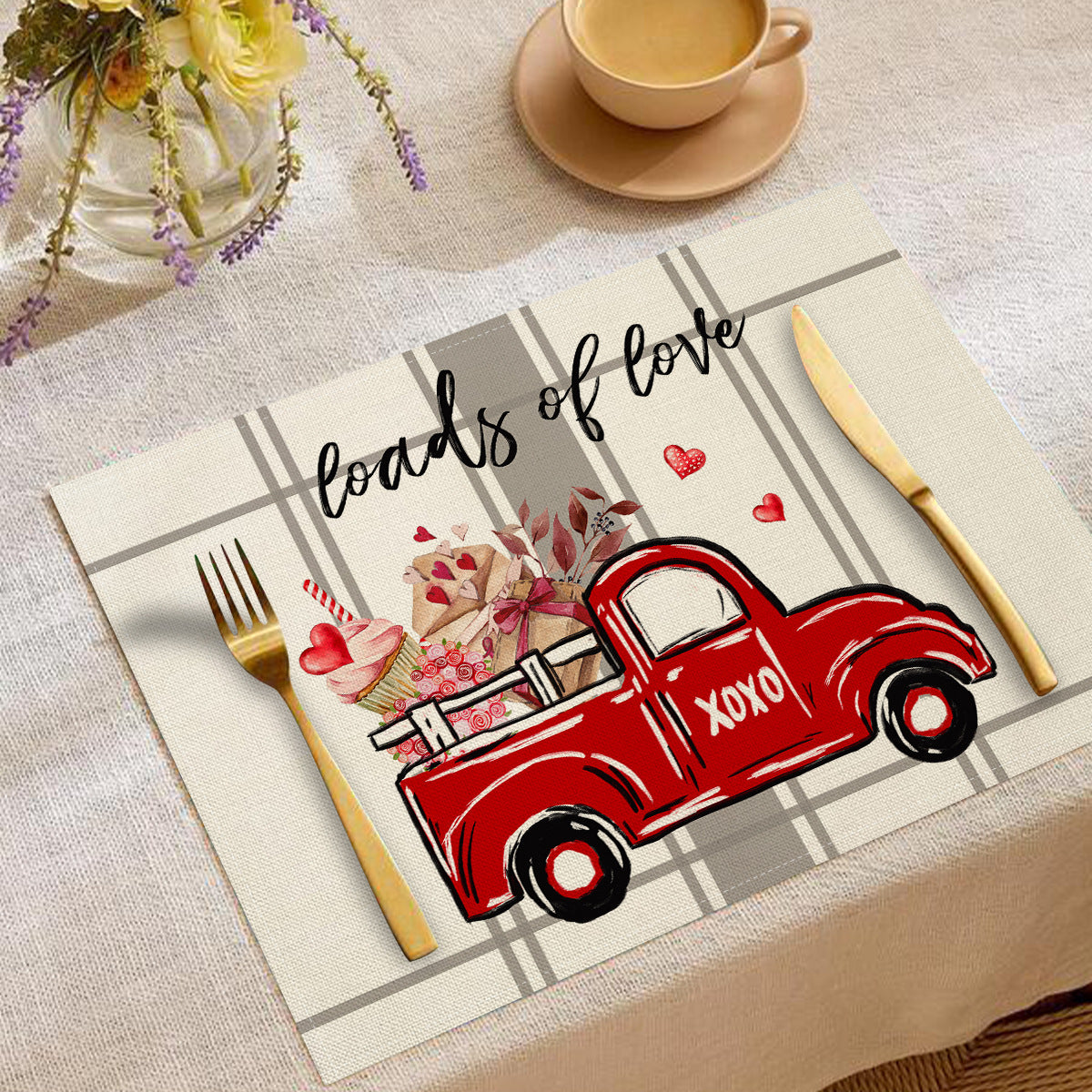 Valentine’s Day Heart Linen Placemats  Table Setting Decor