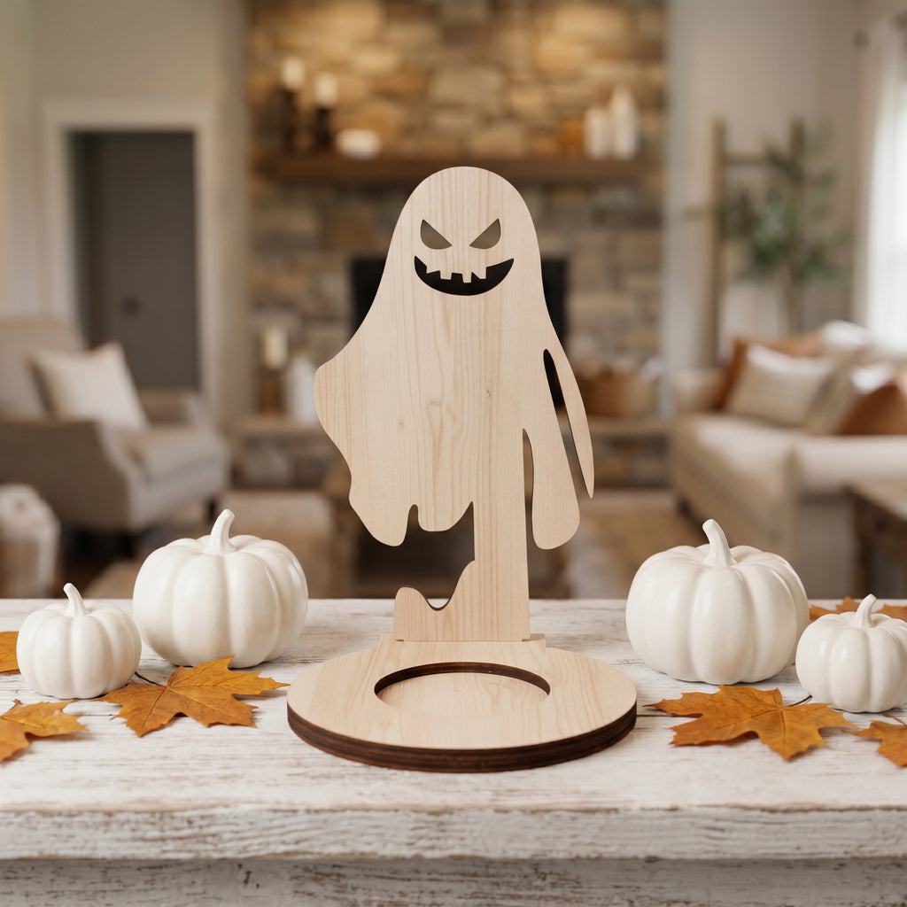 Wooden Halloween Candle Holder Tabletop Seasonal Decor