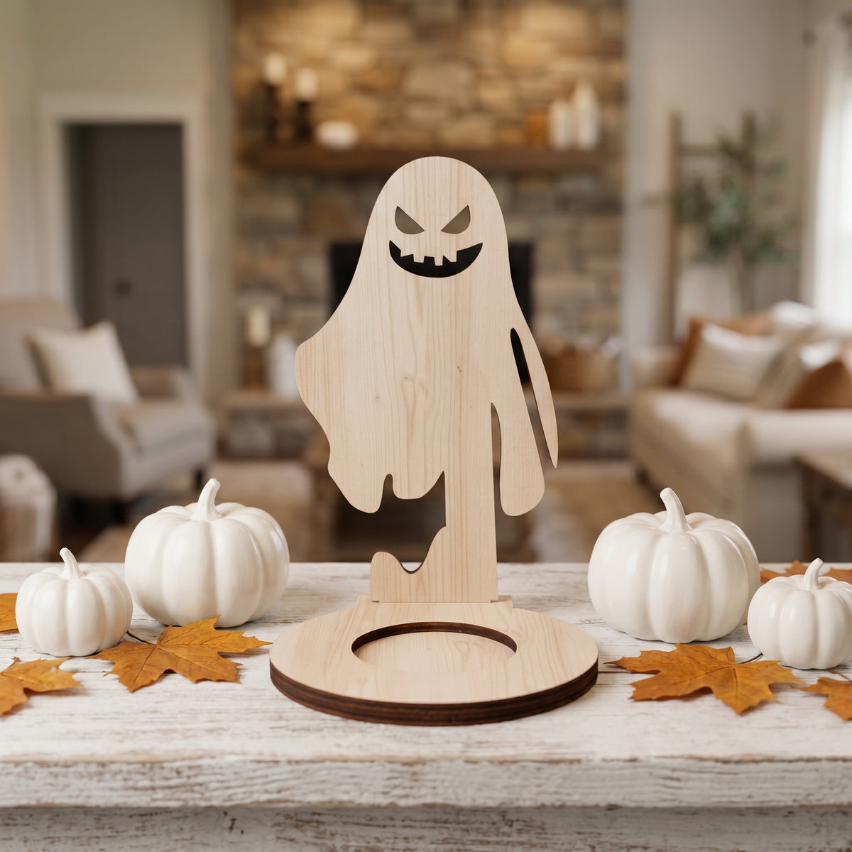 Wooden Halloween Candle Holder Tabletop Seasonal Decor