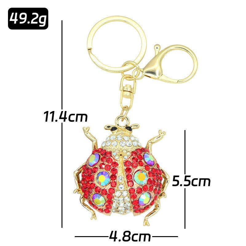 Rhinestone Ladybug Keychain Alloy Insect Charm Pendant