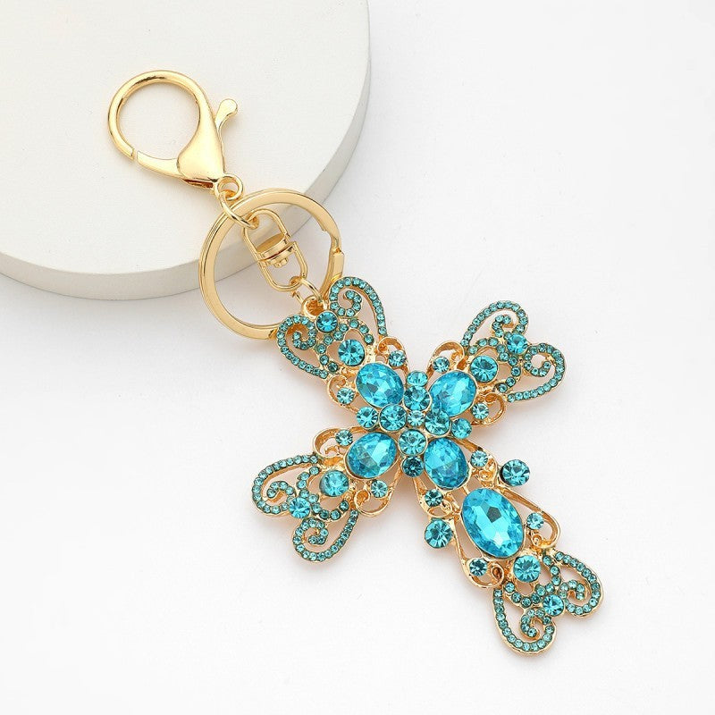 Rhinestone Heart Cross Keychain Crystal Metal Bag Charm