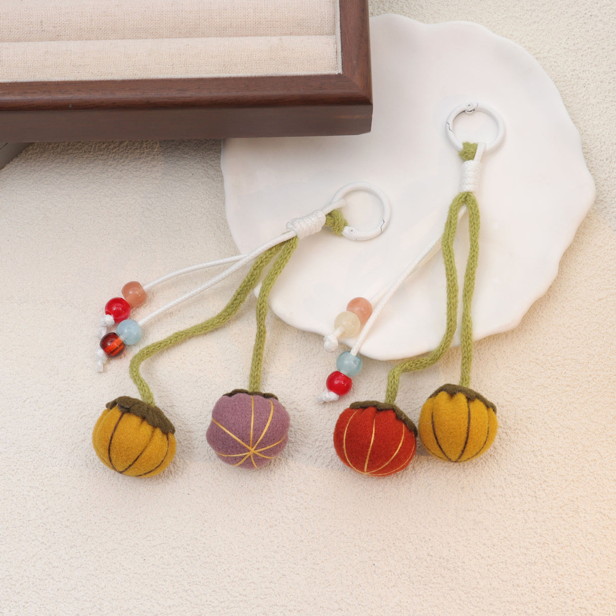 Pumpkin Plush Keychain Bag Charm with Beaded Hanging Design