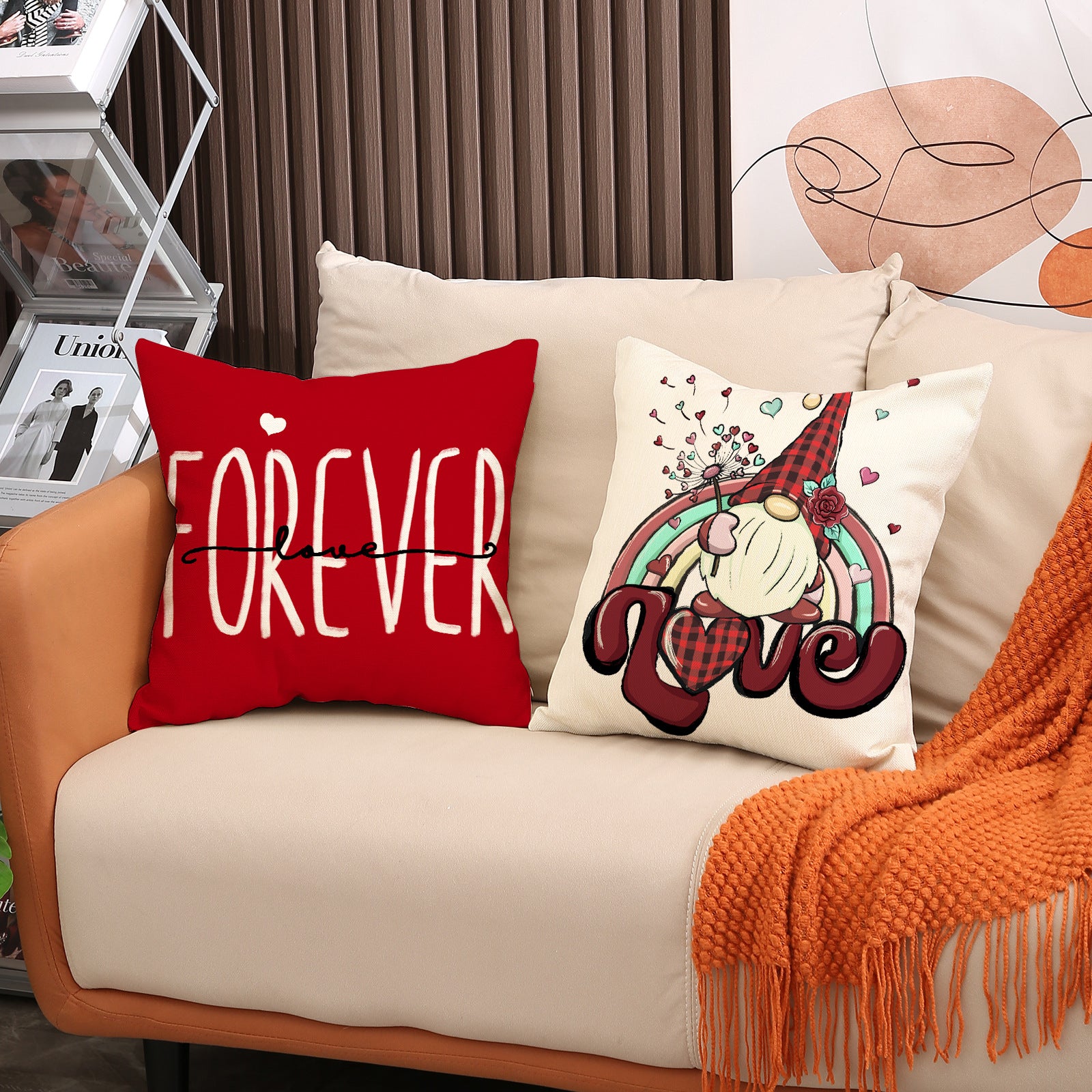 Valentine Gnome Love Pillow Covers Set Linen Couples Decor
