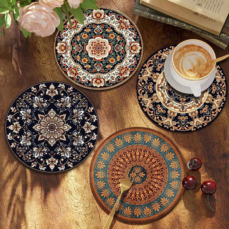 Bohemian Pattern Rubber Drink Coaster Round Table Decor