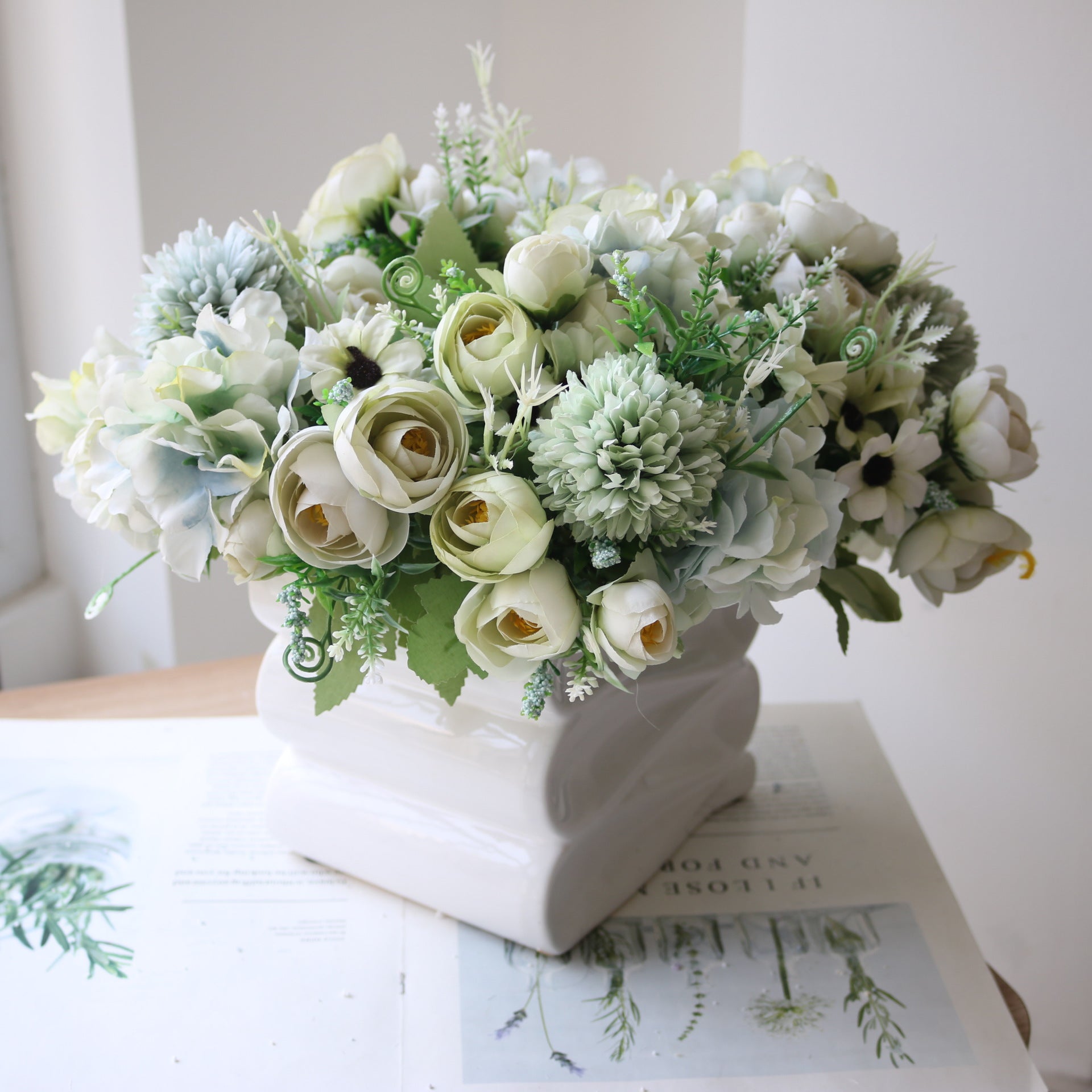 Valentine Nordic Faux Camellia Daisy Hydrangea Bouquet
