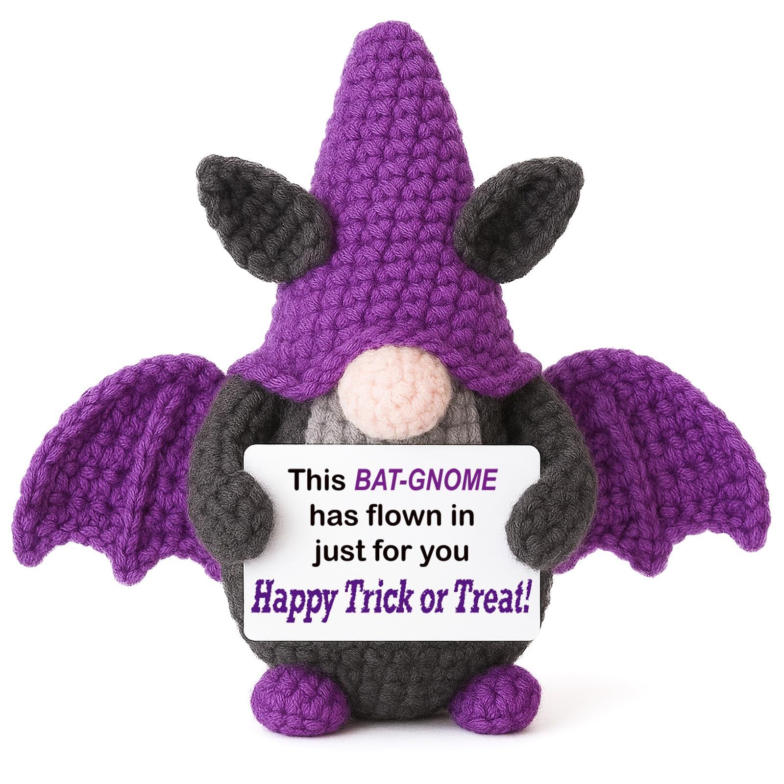 Handmade Crochet Bat Gnome Plush Emotional Support Gift