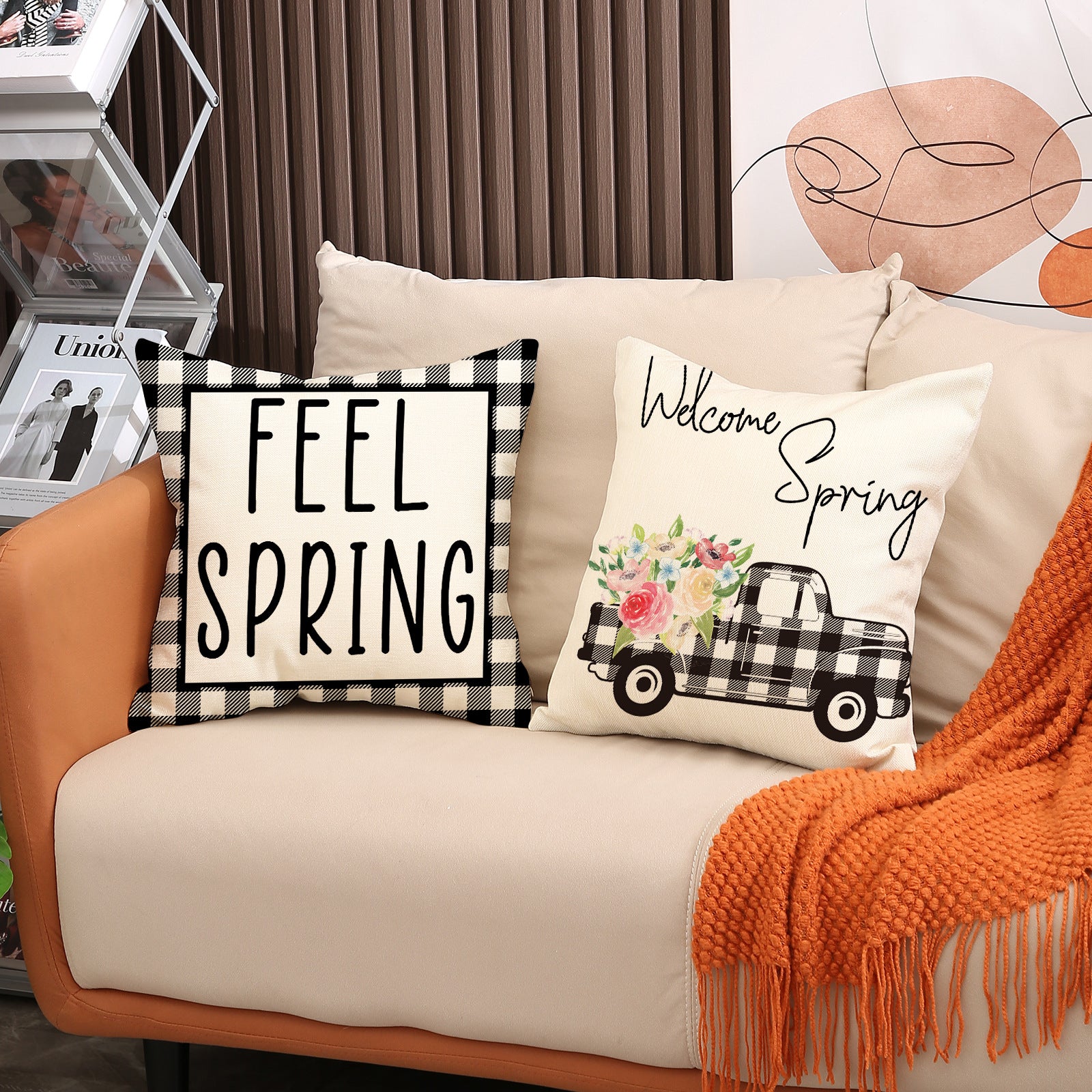 Spring Gingham Flower Pillow Covers – Farmhouse Truck Decor