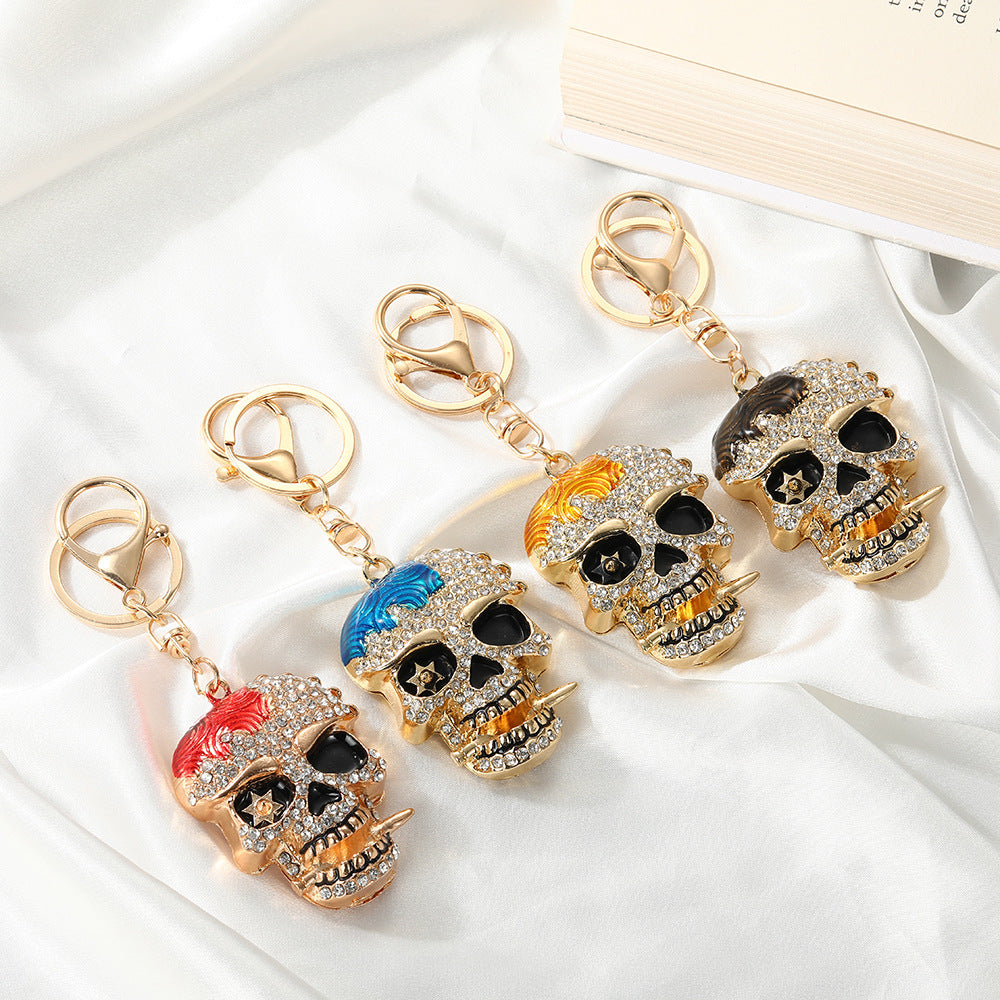 Rhinestone Skull Keychain Zinc Alloy Gothic Bag Charm