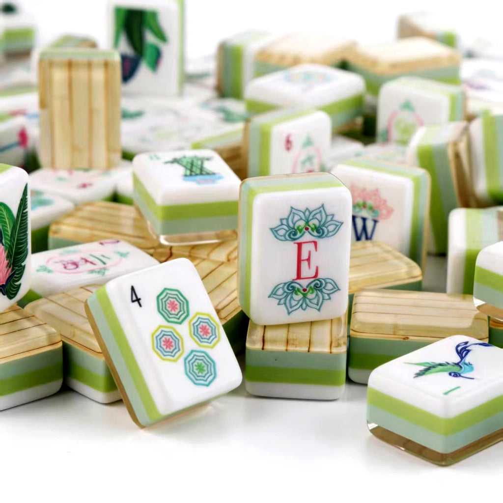 Green Stripe Acrylic Mahjong Set Portable Game Tiles