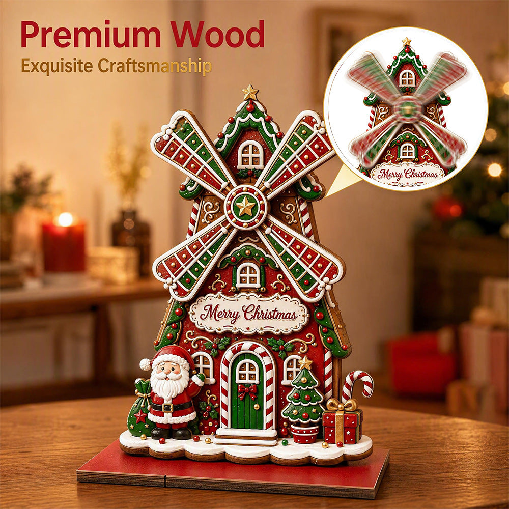 Christmas Santa Windmill Wooden Tabletop Decor
