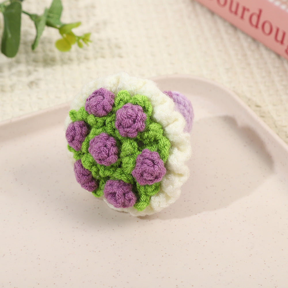 Valentines Crochet Flower Keychain Handmade Gift Decor