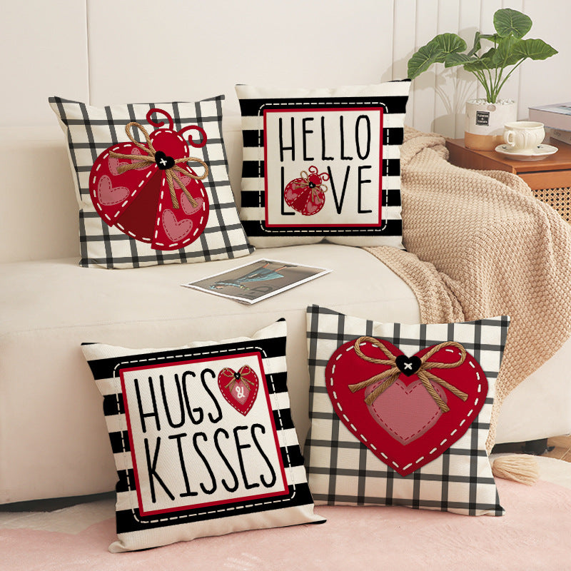 Valentine Heart Pillow Covers Set Farmhouse Plaid Decorative