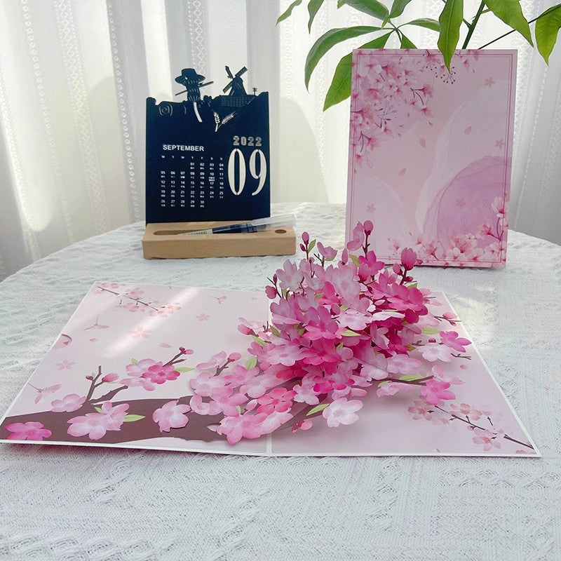 Valentines 3D Pop Up Cherry Blossom Greeting Card Handmade