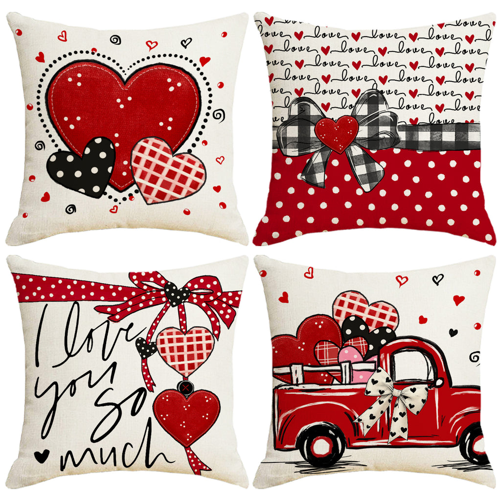 Valentine Heart Print Throw Pillow Covers Love Decor Set