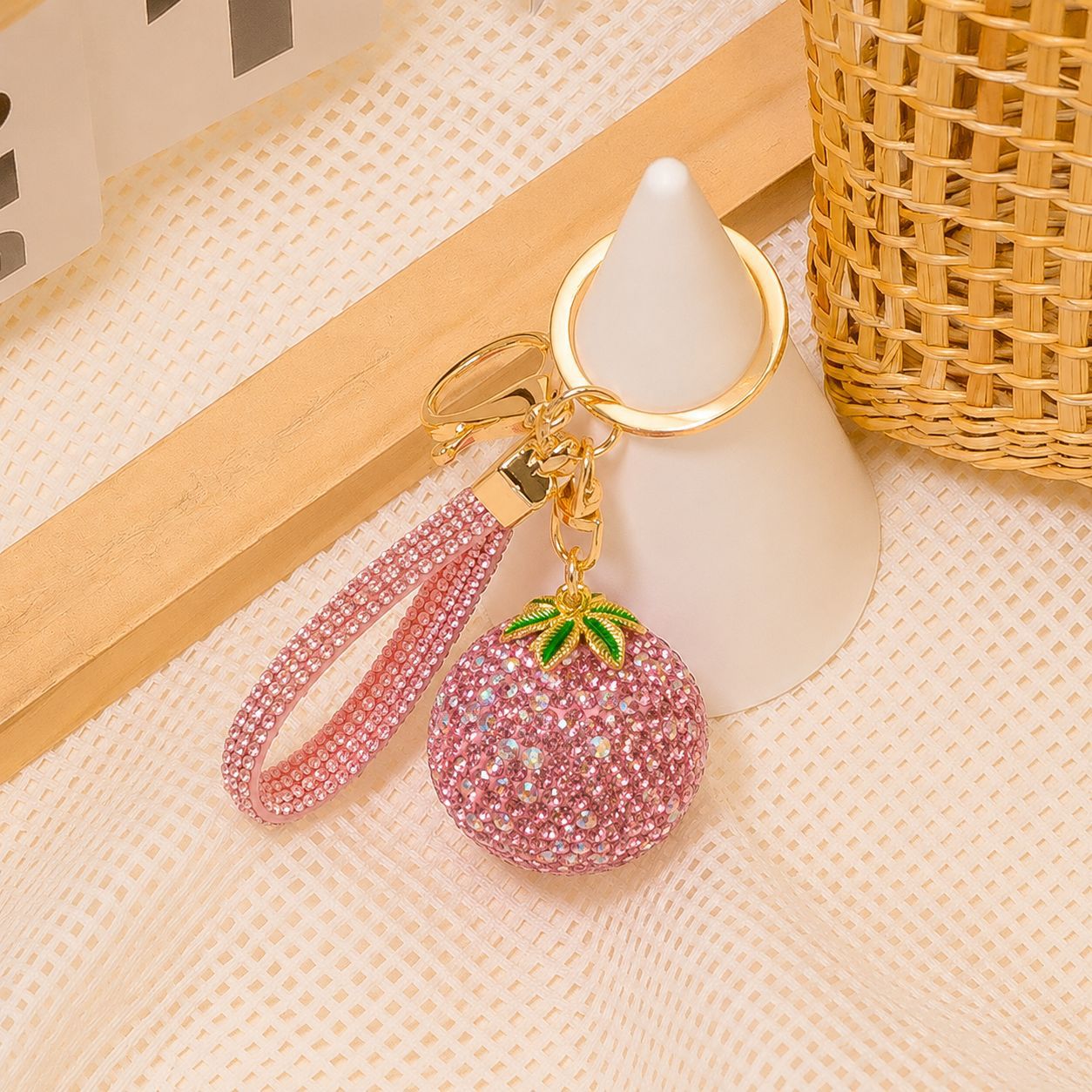 Fruit Crystal Keychain with Leather Strap Sparkling Charm