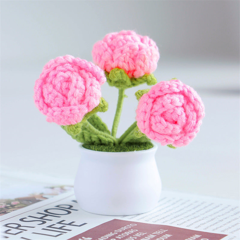 Valentine’s Day Handmade Knitted Flower Pot Gift Decor