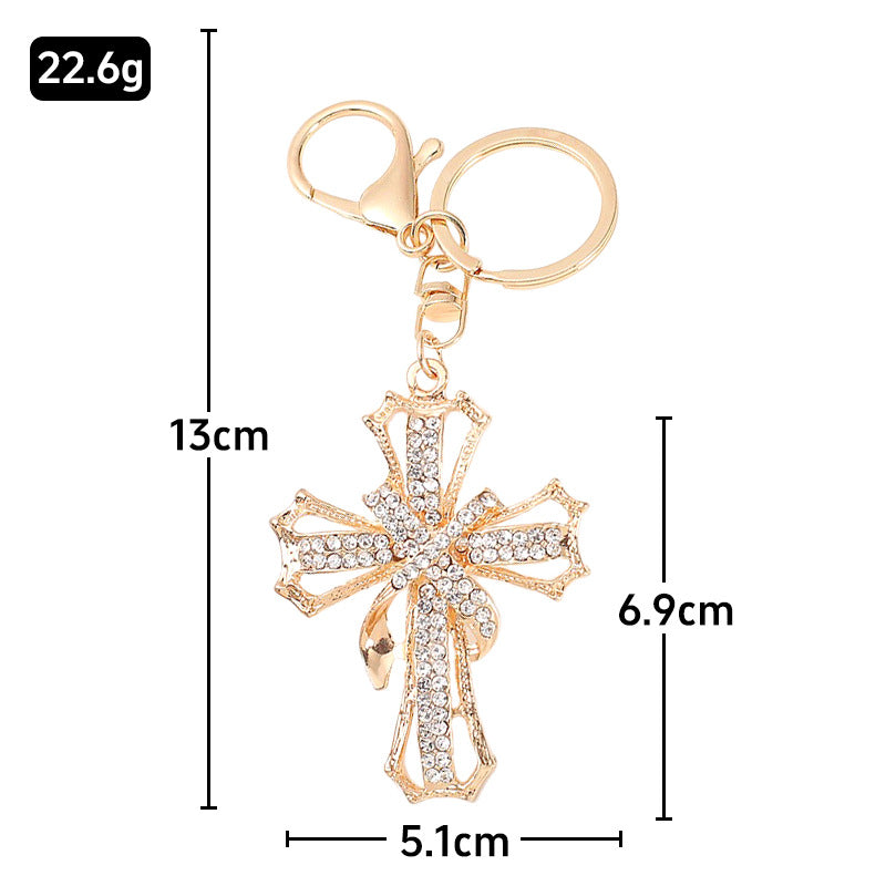 Rhinestone Cross Keychain Metal Bag Charm Car Key Ring Gift