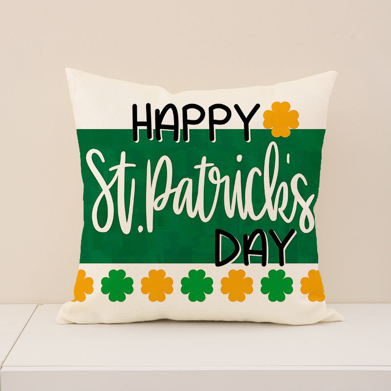 St. Patrick’s Day Shamrock Print Linen Pillow Cover