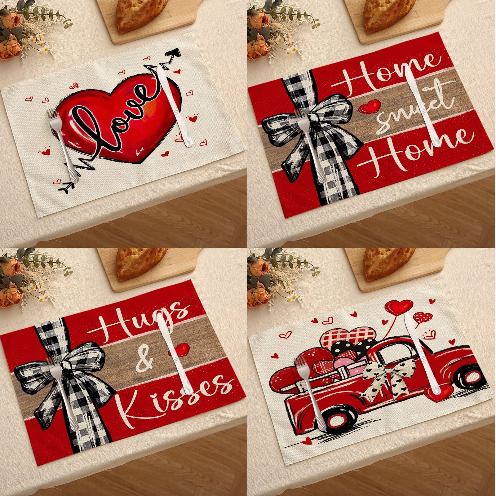Valentine’s Day Heart Linen Placemats Love Table Decor