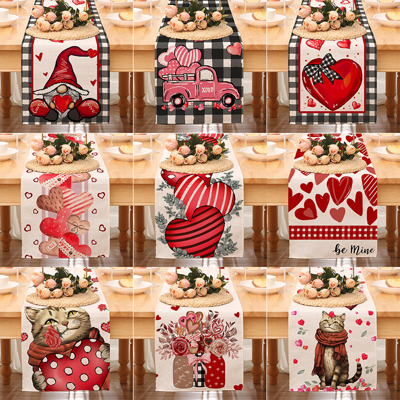 Valentine’s Day Heart Table Runner Red Printed Decor