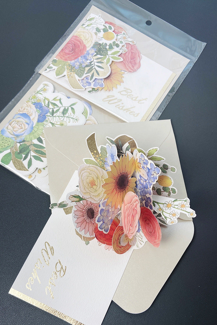Valentine Greeting Card Half Cover Floral Bouquet Paper Gift