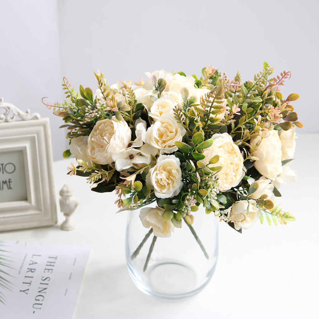 Valentine Faux Peony Rose Hydrangea Mini Bouquet Home Decor