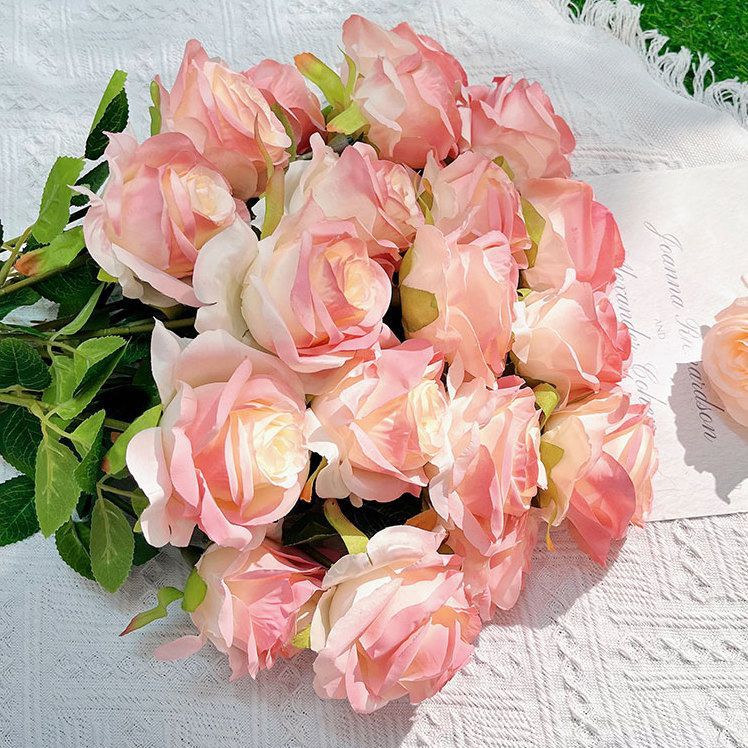 Silk Fabric Rose Stem Faux Floral Home Decor Accent
