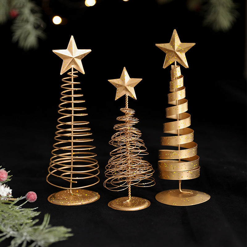 Gold Metal Tabletop Christmas Tree with Star Topper