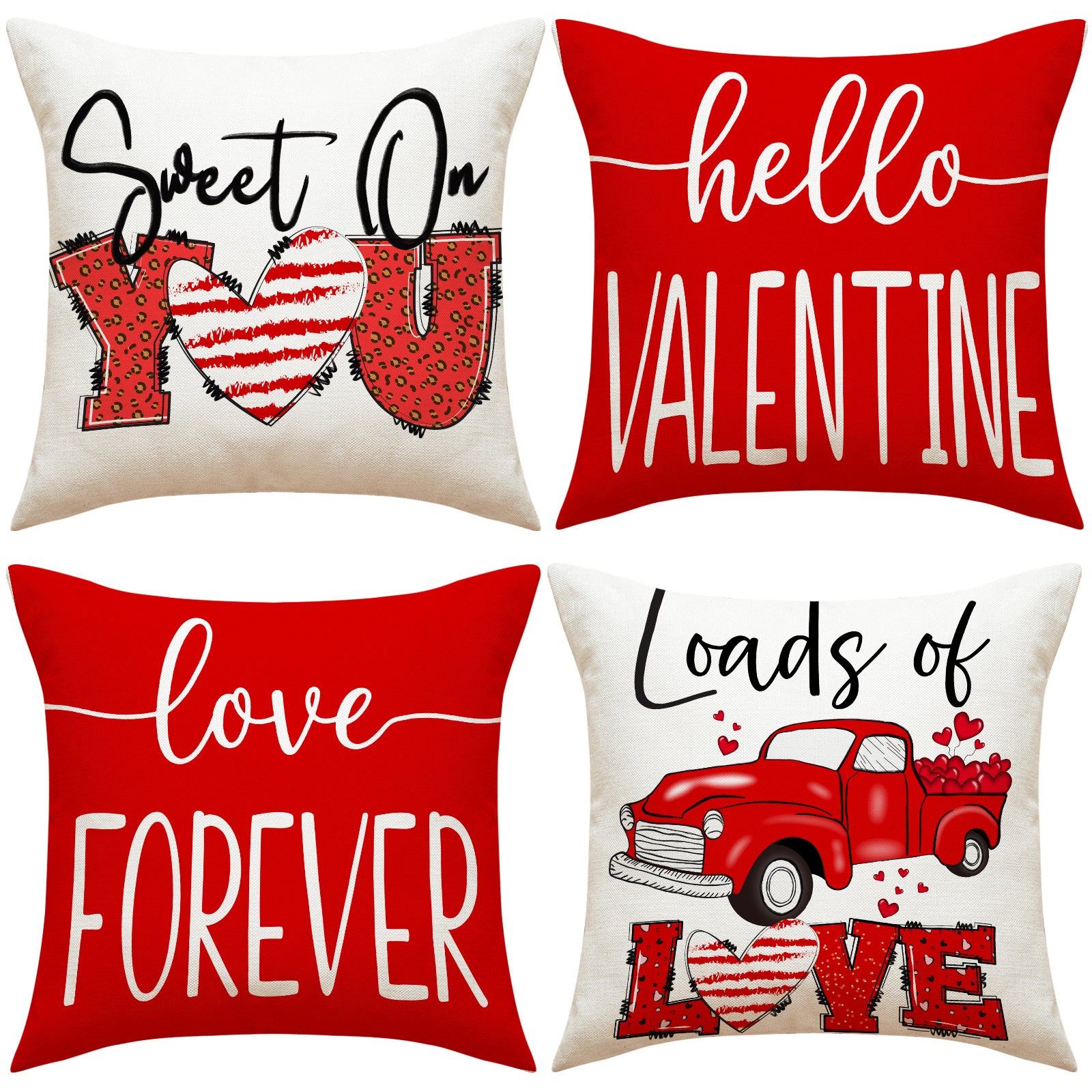 Valentine Heart Print Linen Pillow Covers for Cozy Decor