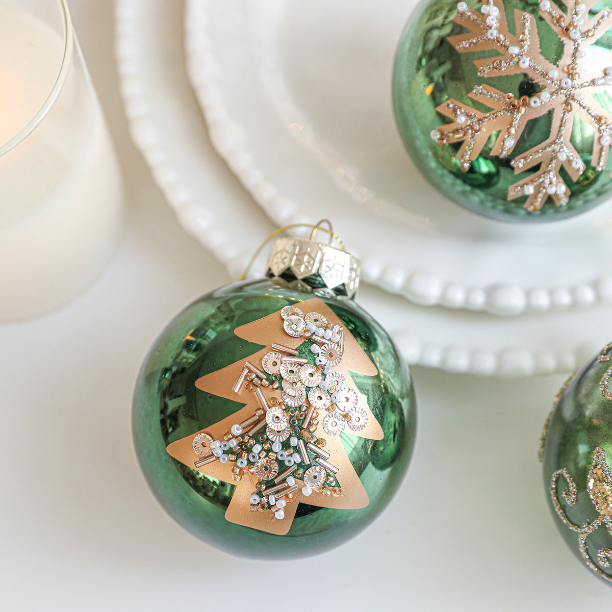 Plastic Christmas Ball Ornaments Glitter Pattern Tree Decor