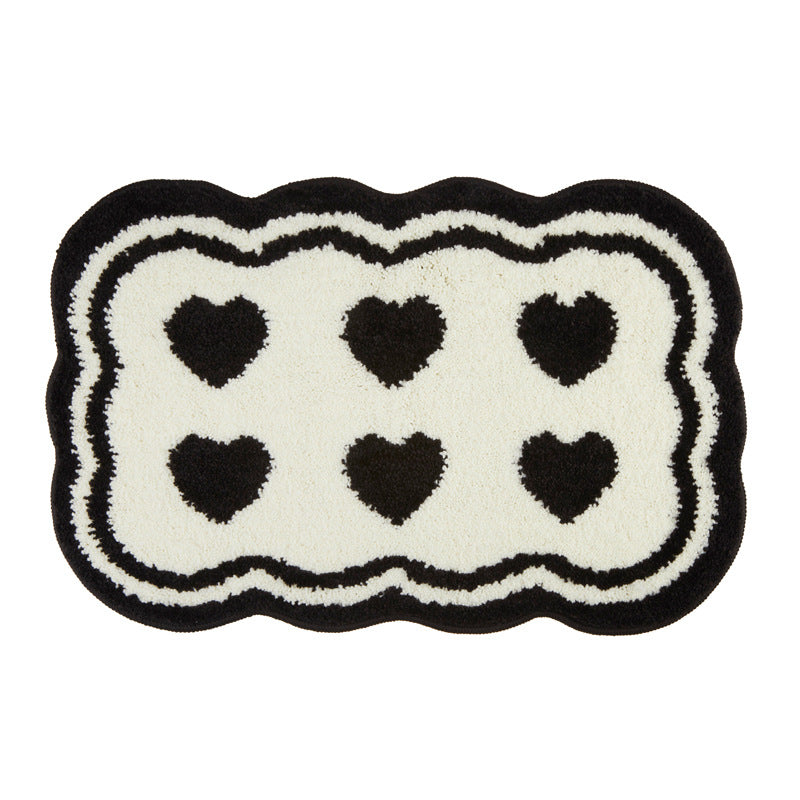 Black and White Heart Pattern Plush Anti-Slip Accent Rug