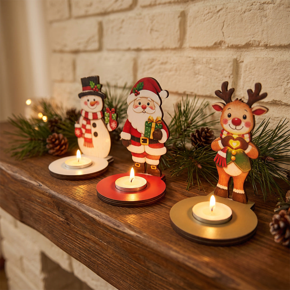 Christmas Wooden Character Candle Holder Tabletop Decor