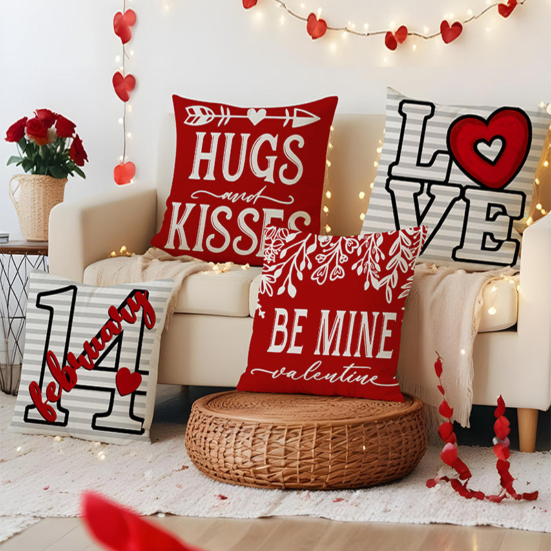 Valentines Day Linen Throw Pillow Covers Nordic Home Decor