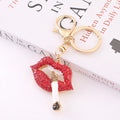 Rhinestone Lips Keychain Gold Tone Bag Charm Gift