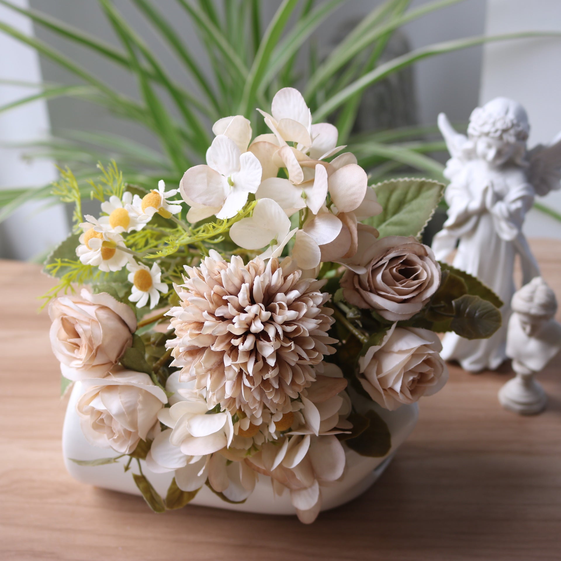 Valentine 7-Stem Faux Autumn Rose Hydrangea Daisy Bouquet