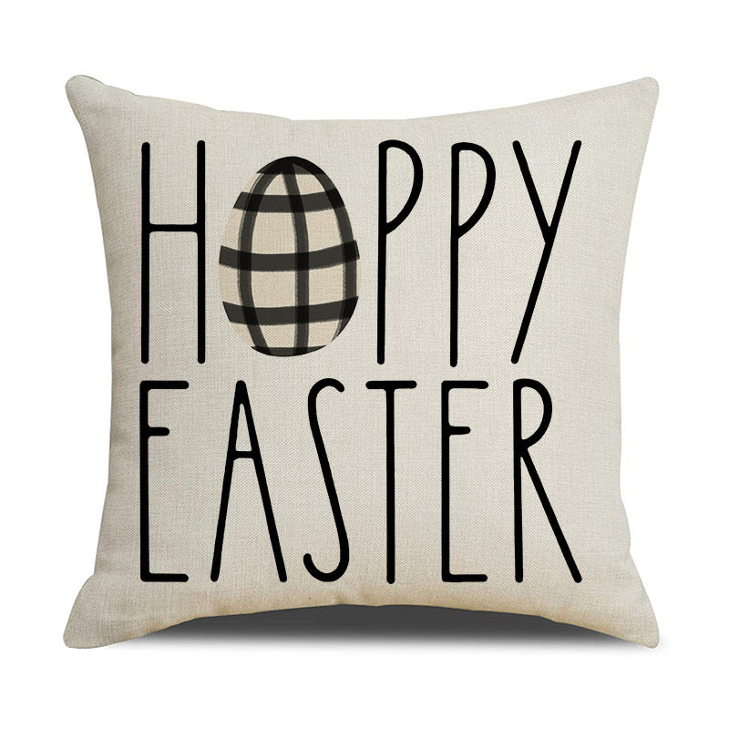 Easter Linen Throw Pillow Cover Bunny Letter Print 18x18