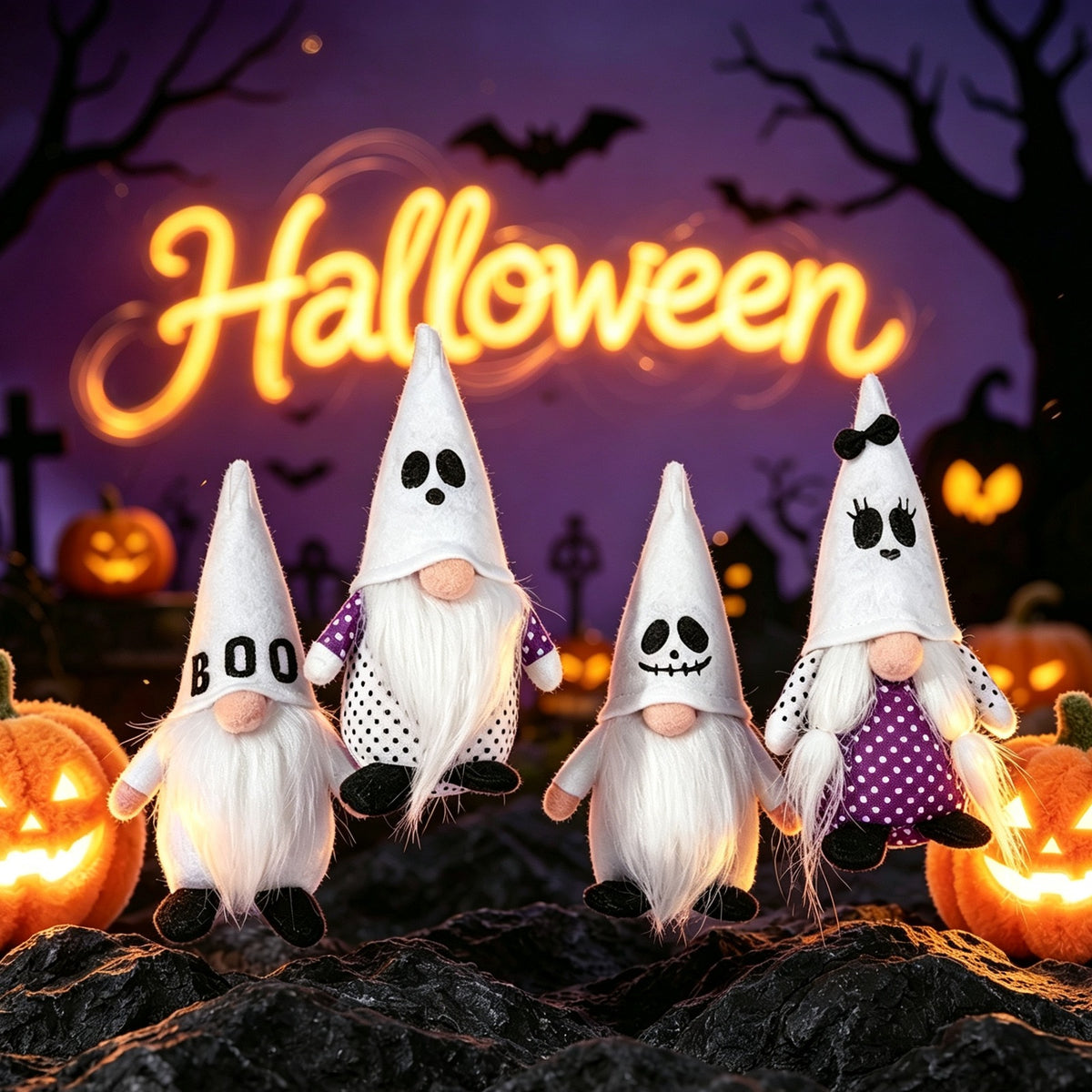 Halloween Ghost Gnome Witch Hat Decor Plush Shelf Sitters