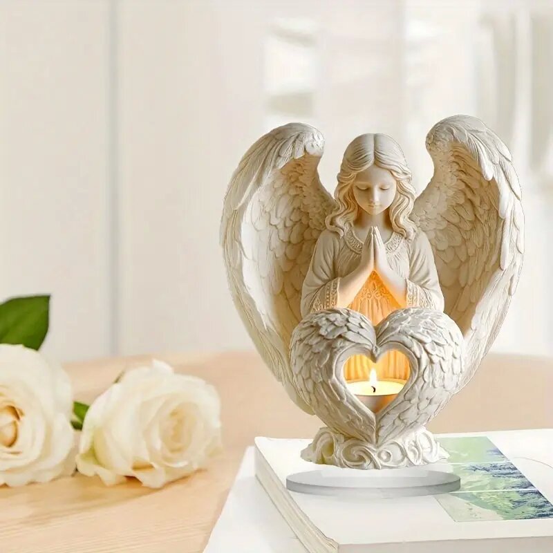 Praying Angel Candle Holder Memorial Heart Wings Home Decor