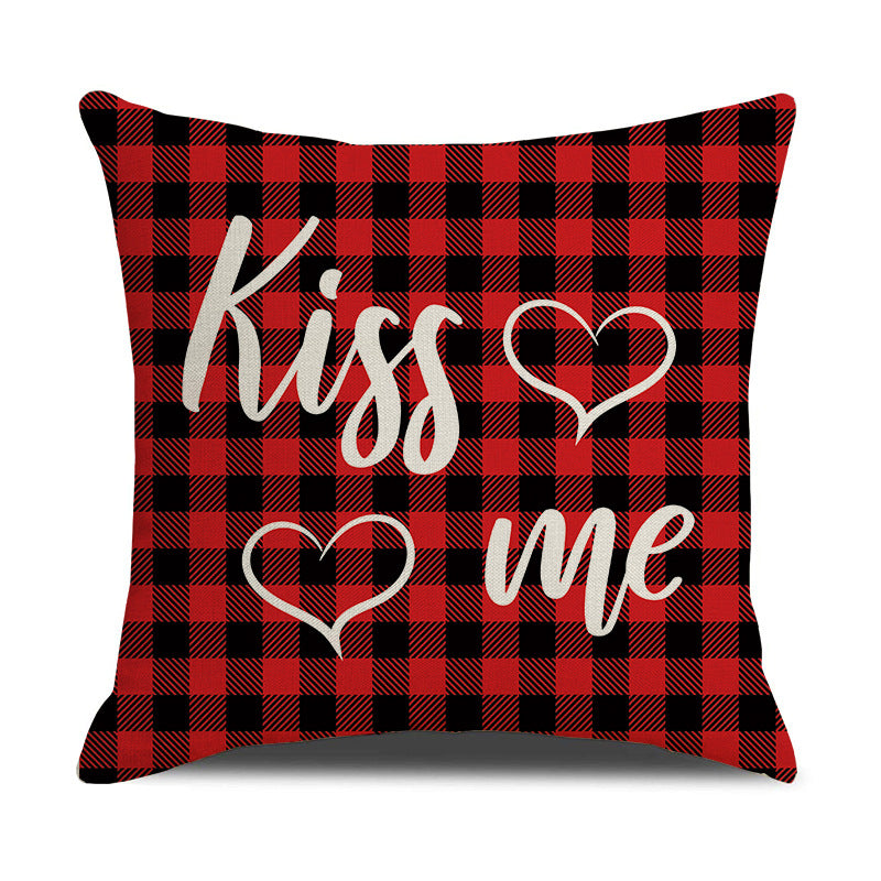 Valentine Home Decor Buffalo Plaid Love Heart Pillow Cover