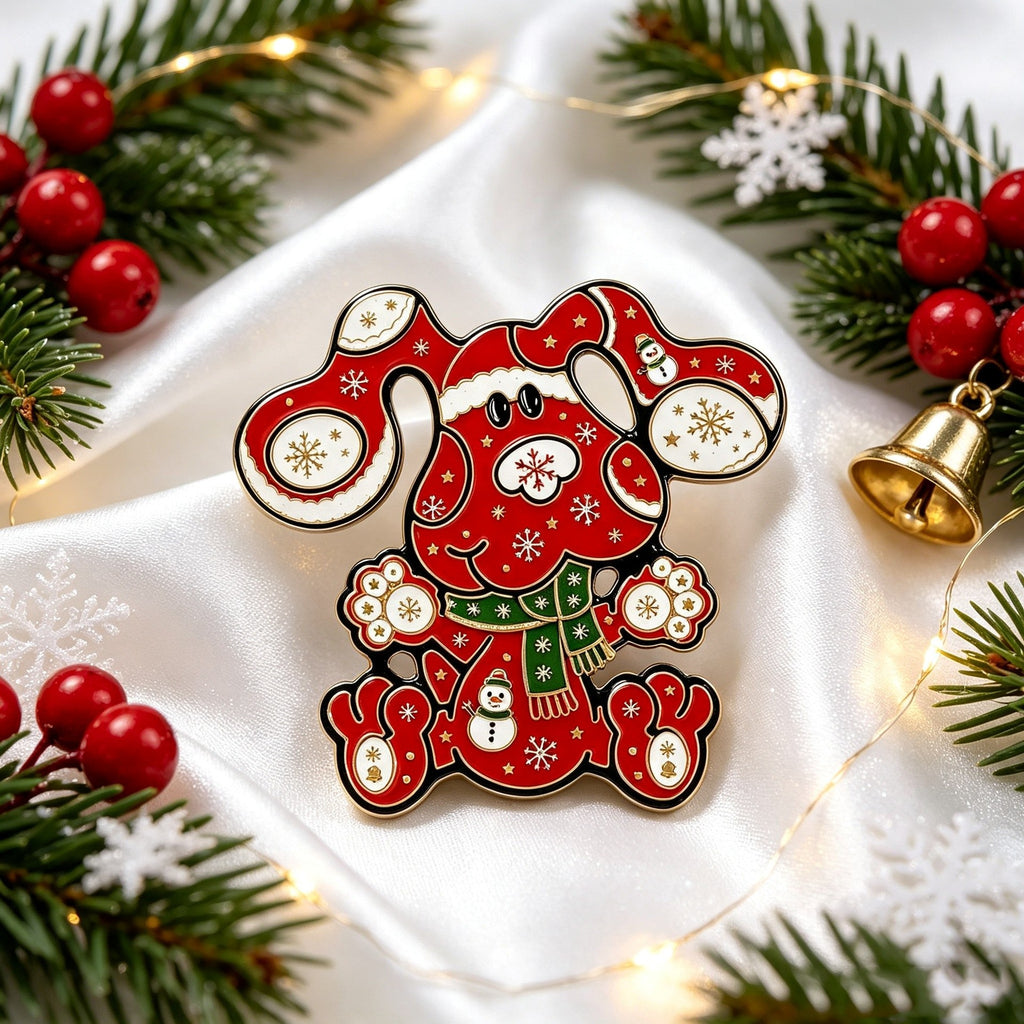 Christmas Dog Pin Snowflake Puppy Holiday Jewelry