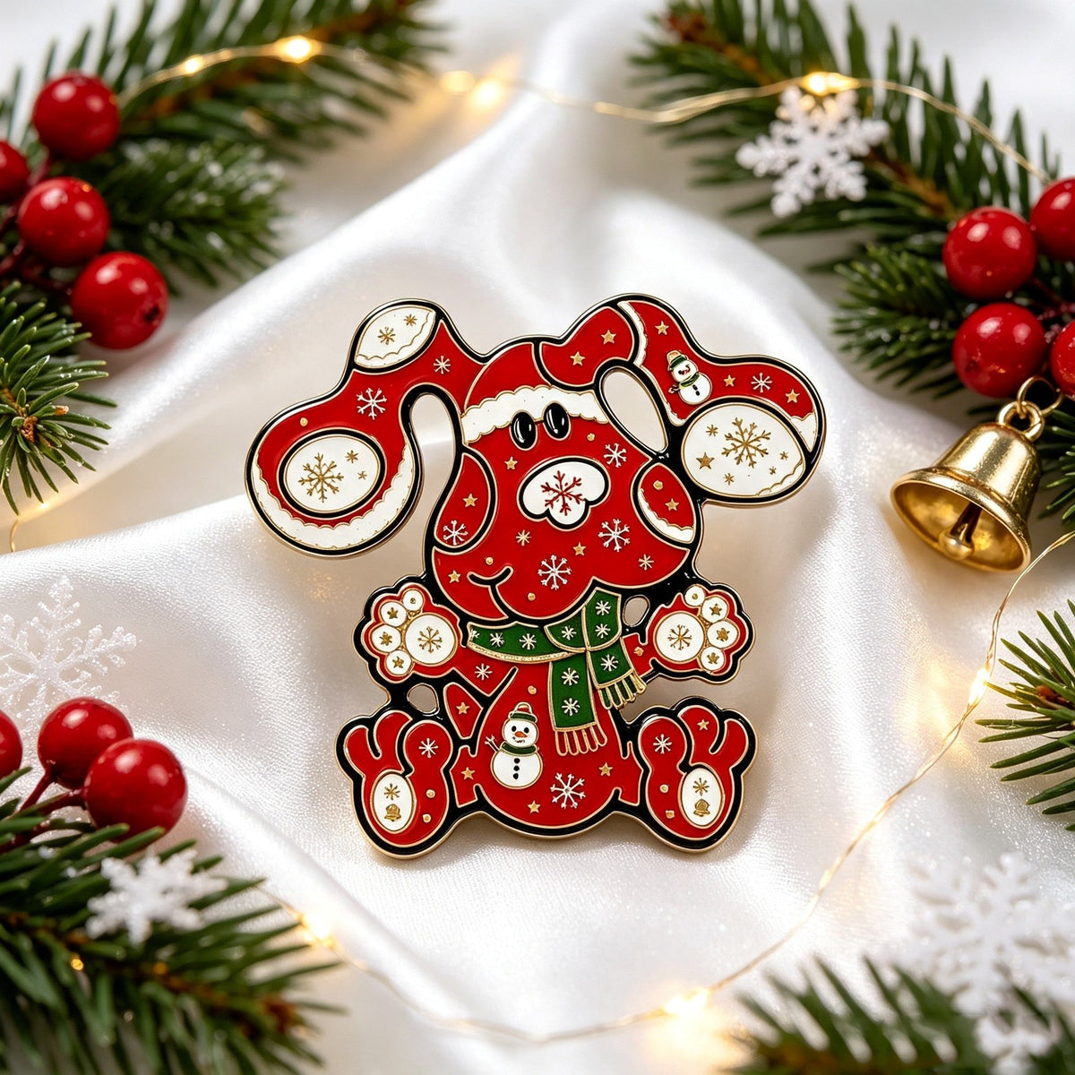 Christmas Dog Pin Snowflake Puppy Holiday Jewelry